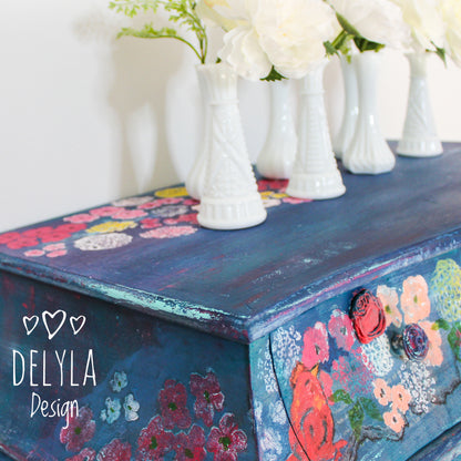 Cat Redmond Art French Floral Hand-Painted Cabinet | original decorative French-style furniture | hand-painted floral armoire | modern elegant storage piece
