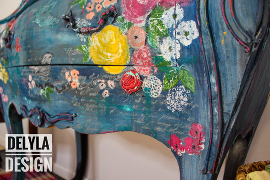 Cat Redmond Art French Floral Hand-Painted Cabinet | original decorative French-style furniture | hand-painted floral armoire | modern elegant storage piece