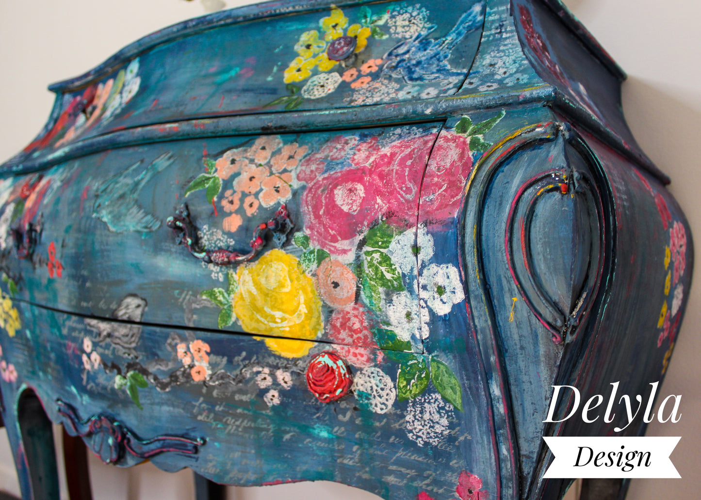 cat redmond art french floral hand-painted cabinet | original decorative french-style furniture | hand-painted floral armoire | modern elegant storage piece