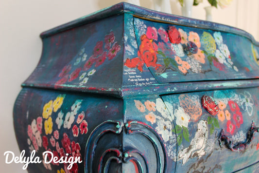 Cat Redmond Art French Floral Hand-Painted Cabinet | original decorative French-style furniture | hand-painted floral armoire | modern elegant storage piece