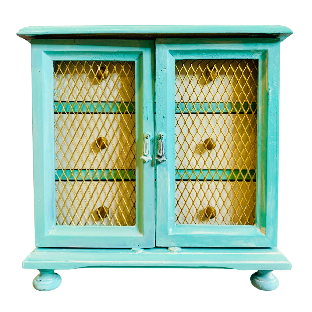 cat redmond art teal white and gold jewelry box | hand-painted elegant jewelry storage | original artistic keepsake box | modern luxurious decorative box