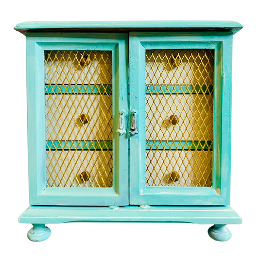 Teal White and Gold Jewelry Box