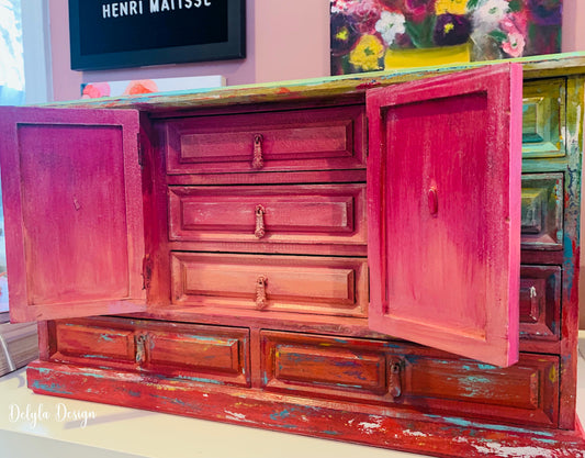 Cat Redmond Art – Vintage Multi-Colored Boho Jewelry Box | original decorative boho-inspired box | hand-painted stylish colorful jewelry organizer | modern artistic statement keepsake