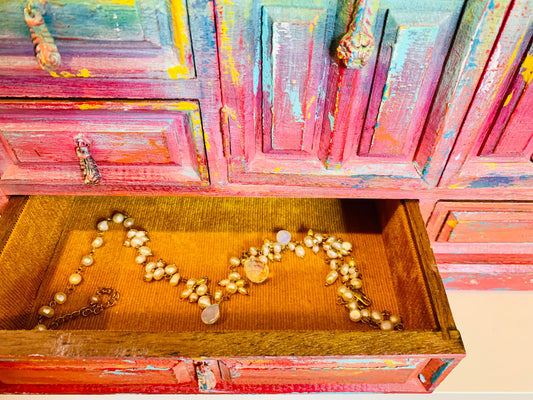 Cat Redmond Art – Vintage Multi-Colored Boho Jewelry Box | original decorative boho-inspired box | hand-painted stylish colorful jewelry organizer | modern artistic statement keepsake